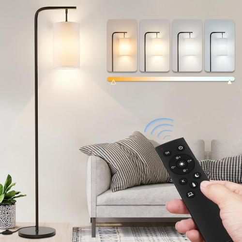 Floor Lamp for Living Room, 9W LED Bulb, Remote Custom Color Temperature & Brightness, Tall Standing Lamps for Bedroom Office Kid Room, Black