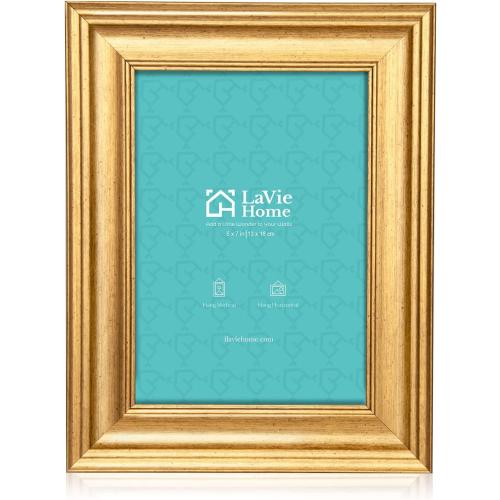 LaVie Home 5x7 Picture Frames (3 Pack, Gold) Photo Frame Set with High Definition Glass for Wall Mount & Table Top Display