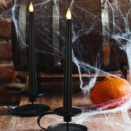 Baquler 24 Pcs Black 9.7 Inch LED Flameless Taper Candles Bulk Battery Operated Taper Candles Flickering Candlesticks for Wedding Church Holiday Table Decoration