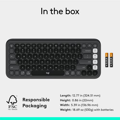 Logitech POP ICON Keys Wireless Bluetooth Keyboard, Comfortable Typing, Programmable Keys, Easy-Switch Between up to 3 Devices, for Laptop, Tablet, PC – Graphite and White