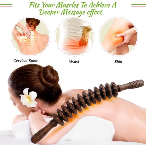 Wooden Curved Handheld Roller Stick Massager - 12 Rollers Wood Therapy Tool for Trigger Point, Fascia & Cellulite Reduction, Lymphatic Drainage, Muscle Tension Relief & Body Shaping (Brown)