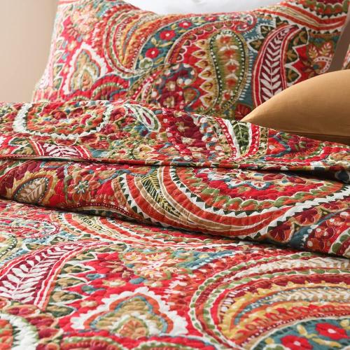 ENASAL Cotton Bedspread Quilt Sets, Reversible Bedding Coverlet Sets Comforter, Floral Paisley Bedspread (Red, King Size)