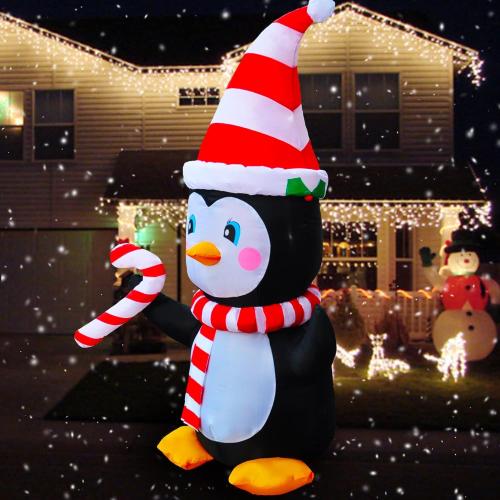 SEASONBLOW 4 Ft LED Light Up Inflatable Christmas Penguin with Scarf & Candy Decoration for Yard Lawn Garden Home Party Indoor Outdoor Holiday Xmas Decor