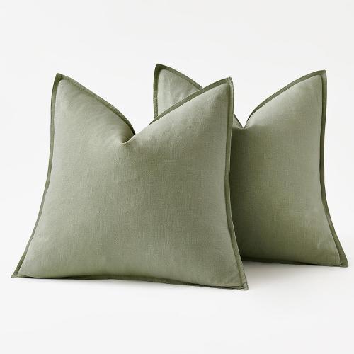 MIULEE Decorative Linen Euro Sham Pillow Covers 24x24 Sage Green ​Boho Farmhouse​ ​Neutral Couch Throw Pillows for Bed Pack of 2 Accent Modern Pillowcase Summer Sofa Livingroom Home Decor