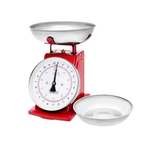 MARLIZ 11 lb/ 5Kg Mechanical Food Scale - Analog Kitchen Scale with 2 Bowls (Grams & Ounces) | Balanza de Cocina - Red Meat Scale