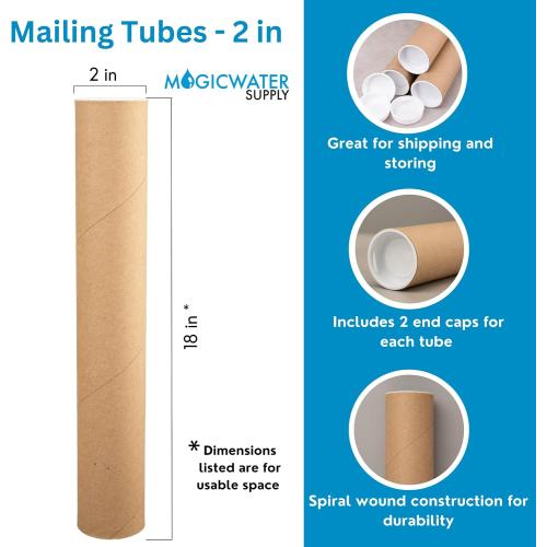 2 in x 18 in MagicWater Supply Mailing Tube - Kraft - 12 Pack - for Shipping and Storage of Posters, Arts, Crafts, and Documents