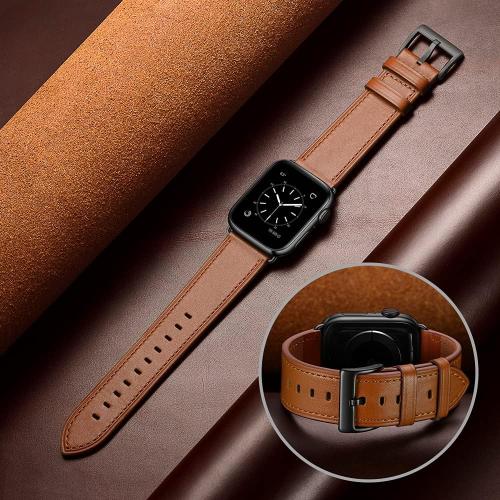 OUHENG Leather Bands Compatible with Apple Watch Band 49mm/46mm/45mm/44mm/42mm, Genuine Leather Replacement Strap for iWatch Series 11/10/9/8/7/6/5/4/3/2/1 & Ultra 3/2/1 & SE3 SE2 SE, Brown/Black