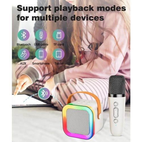 Mini Karaoke Machine Speaker for Kids Adults,Portable Bluetooth with 2 Wireless Microphones,Christmas Birthday Gifts Toys Girls Boys Ages 4, 5, 6,7, 8,9,10,11,12  Years Old Toddler (Off-White - 2 Mic)