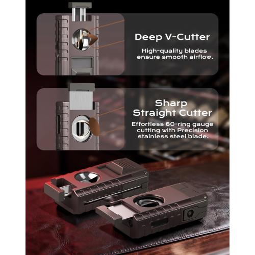 6-in-1 Torch Lighter with Triple Flame, Built-in V & Straight Tool, Punch, Holder, Draw Enhancer, Windproof & Refillable Butane Torch Lighters, Cool Lighters with Gift Box for Men, Candle, Outdoors