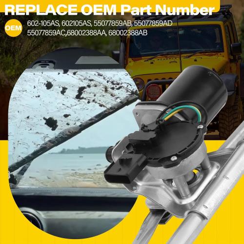 55077859AB Front Windshield Wiper Motor and Linkage Assembly Fit for 2007-2018 Jeep Wrangler Windshield Wiper Linkage Replace# 55077859AD, 55077859AC