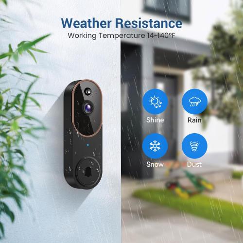 1080P Wireless Video Doorbell Camera, AI Human Detection, Cloud Storage, Two-Way Audio, 2.4GHz Wi-Fi Support, Real-Time Alerts, Easy Installation, Night Vision (Brown)
