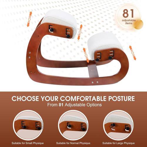 Ergonomic Kneeling Chair,Adjustable Height Kneeling Chair Improve Posture and Relife Back Pain,Soft Memory Arc-Pad and Wood Rocking Knee Chairs,Ideal for Office Home Desk,Brown