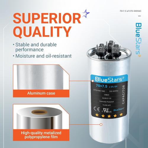 [UL Listed] BlueStars 70/7.5 uF 70 7.5 MFD 370 or 440 VAC Dual Capacitor