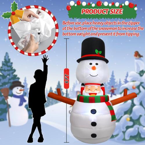 6FT Christmas Inflatable Outdoor Decorations Animated Snowman Santa Claus Pop Up Xmas Blow Ups Holiday Yard Decor with LED Lights Winter Lighted Snow Man Blowup for Outside Indoor Party Lawn Garden