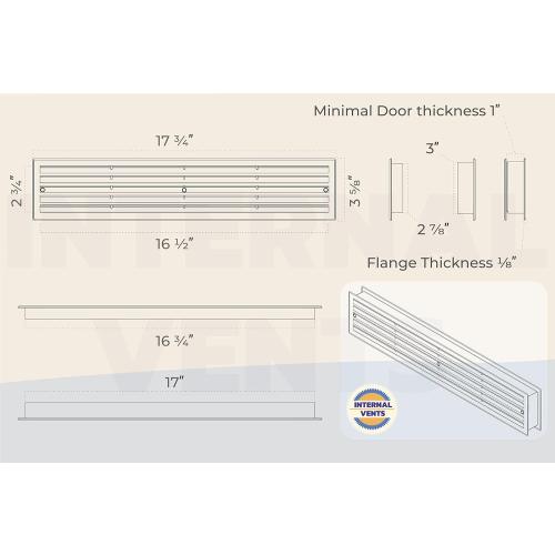 Door Vent for Interior Doors 16 7/8 x 3 - Two Sided Door Louvers | for Bathroom, Cabinet | Plastic air Vent Grille | Outer Dimensions 17 3/4 x 3 5/8 for 16 7/8 x 3 Opening (White)