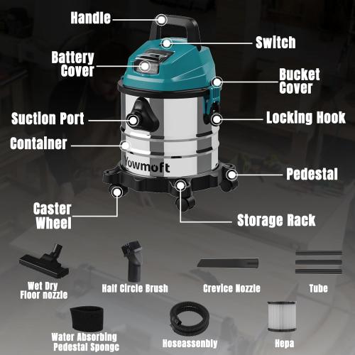 4 Gallon Cordless Shop Vac Compatible with Makita 18V Battery, Cordless Shop Vacuum Wet and Dry with 16 Kpa Strong Suction & Blower, Battery Powered Shop Vac for Car, Home and Garage (Tool Only)