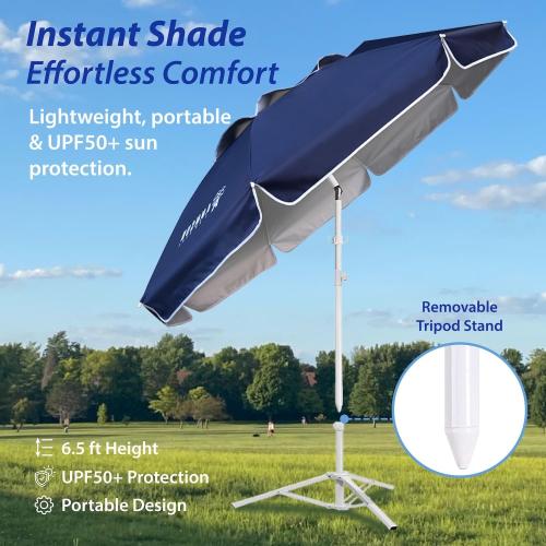 AMMSUN Shade Umbrella, Premium Portable Umbrella with Stand, 6.5ft Lightweight Free Standing Canopy for Sporting Games, Adjustable Instant Sun Protection and Easy to Carry, Navy Blue