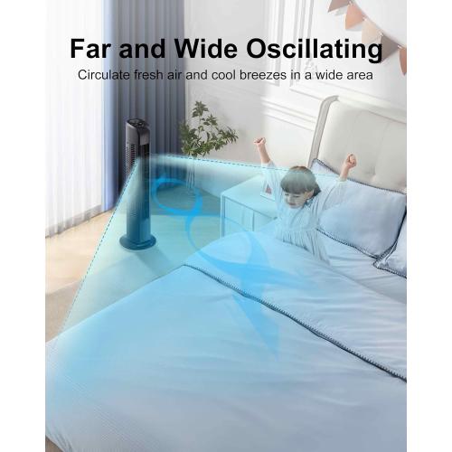 (NO REMOTE) Oscillating Tower Fan with Remote, Electric Standing Tower Fan Floor Fan for Bedroom Indoor Office and Home Use,Quiet Cooling Portable Bladeless Tower Fans, 30 inchs, Black Tower Fan