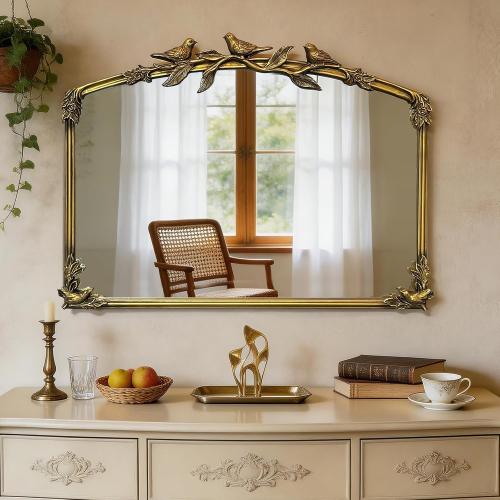 Gold Baroque Vintage Mirror for Vanity 19x25Inch Gold Antique with Ornate Frame, Arched Vintage Wall for Bathroom, Living Room, Fireplace, Entryway (Golden (Arched 6), 20L x 26W（Vertical ）)