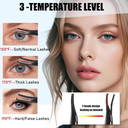 Heated Eyelash Curler - 2 in 1 Clip-Type, LED Display, 3 Temp Settings, USB Rechargeable, Natural Curling, 24H Long Lasting