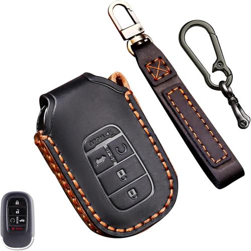 2022 2023 2024 2025 2026 Leather Key Fob Cover, Compatible with Honda Accord Civic HR-V CR-V Pilot Sport SI EX EX-L Touring, No Screw Design Retro Style Smart Key Protector, 4/5 Button(Black)