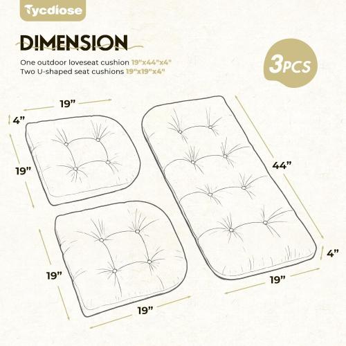 Red 3pc All Weather Wicker Chair Cushions of 3 Pieces, Outdoor Wicker Chair Cushion Waterproof for Patio Furniture Loveseat Settee Bench, 1 Loveseat and 2 U-Shaped Thickened Cushions,