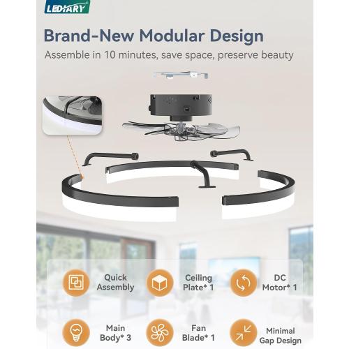 LEDIARY 23 Low Profile Ceiling Fans with Lights, APP & Remote, Black