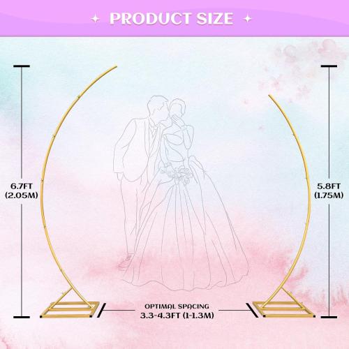 Metal Open Arch Backdrop Stand,Set of 2 Gold Curved Arch Backdrop Stand Half Moon Wedding Arches for Ceremony,Birthday,Anniversary,Baby Shower,Floral Stand,Ramadan Decoration (6.7FT & 5.8FT)