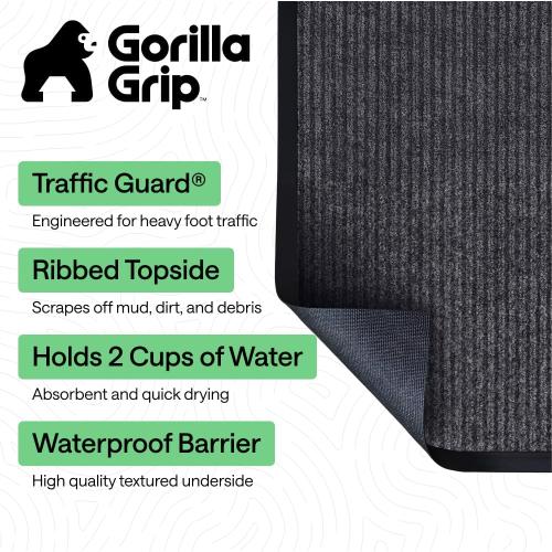 GORILLA GRIP Waterproof Traffic Guard Door Mat, Heavy Duty Entryway Mats, Strong Backing Commercial Utility Rugs for Office Hallway, Garage Floor and Home, Low Profile Carpet