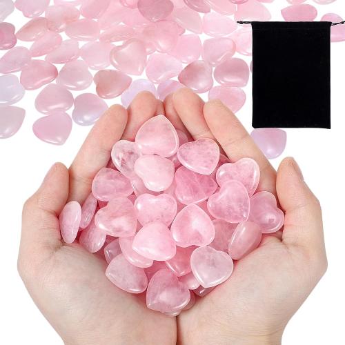 120 Pcs Heart Quartz Bulk Crystals Stone Bulk Natural Polished Stone Heart Love Carved Healing Worry Crystal with Flannel Bag for Women Gifts(Rose Quartz)