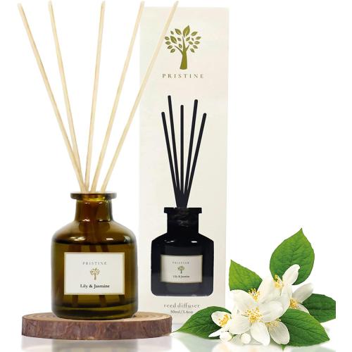 PRISTINE Lily & Jasmine Reed Diffusers for Home & Bathroom | Refreshing Lily of Valley & Jasmine Room Fragrance Reed Diffuser, Oil & Room Diffusers with Reeds Stick Set | Home Fragrance Scent Diffuser