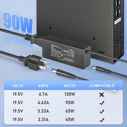 90W AC Adapter for Dell OptiPlex Micro 9020 7010 7020 7040 7050 7060 7070 7080 5050 5060 5070 5080 5090 3040 3046 3050 3070 3080 3090 MFF Business Desktop,Power Supply Cord for Optiplex Micro PC