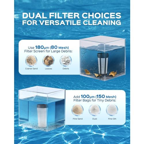 Cordless Handheld Pool Vacuum Cleaner with Telescopic Pole, 26.5 GPM Powerful Suction, Longer 1H Runtime, Portable Pool Vacuums for Above Ground/Inground Pools, Hot Tubs, Spas