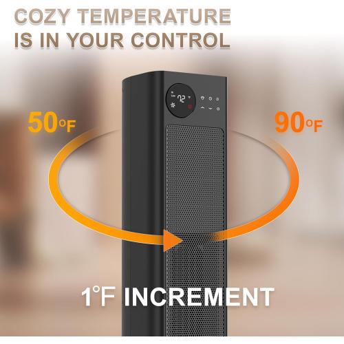 Tower Heater for Large Room 1500W Space Heater with Thermostat Remote 70° Oscillation Child Safety Lock 12H Timer