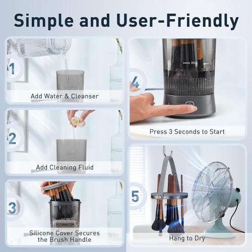 Electric Makeup Brush Cleaner - 9000 RPM Makeup Brush Cleaning Machine, IP65 Waterproof Automatic Makeup Brush Cleaner for Makeup Sponges and Brushes(Gray)