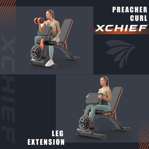 Black and Orange Adjustable Weight Bench - 1000LBS Heavy Duty Foldable Workout Bench Press with Leg Extension and Preacher Pad, Flat/Incline/Decline, Sit Up Bench for Full Body Strength Training at Home Gym
