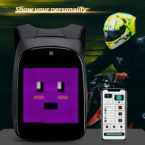 Gelrova Battery not included, LED Motorcycle Helmet Backpack Rampage Serise, 17 Inch DIY Pixel Fashion LED Display Laptop Programming Backpack