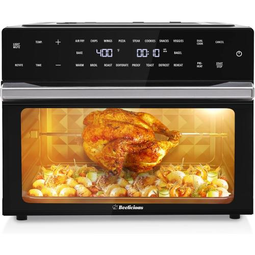32QT Extra Large Air Fryer, 19-In-1 Air Fryer Toaster Oven Combo with Rotisserie and Dehydrator, Digital Convection Oven Countertop Airfryer Fit 13 Pizza, 6 Accessories, 1800w (Black)