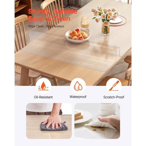 VEVOR  Large Clear Table Cover Protector, 1.5mm Thick PVC Plastic Tablecloth, Waterproof & Oil Spill Proof, Customizable Rectangle Table Cover for Writing Desk, Coffee Table, Dining Room Table