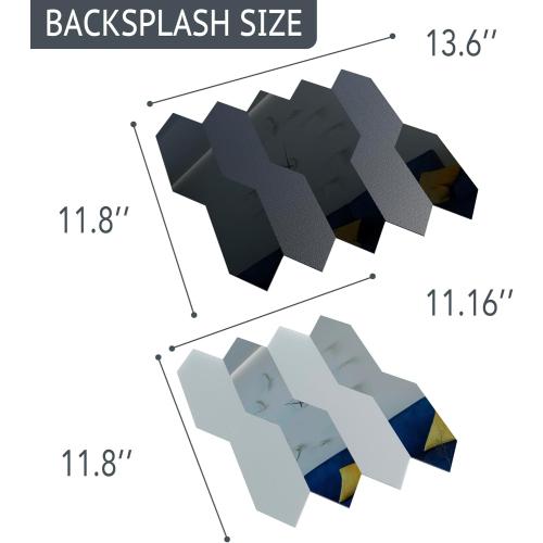 Backsplash Tile for Kitchen Peel and Stick Acrylic Mirror Wall Tile Self Adhesive Tiles Long Hexagon Mosaic Tile for Kitchen Living Room Bathroom 13.6 Inch x 11.8 Inch 10 Sheets Black