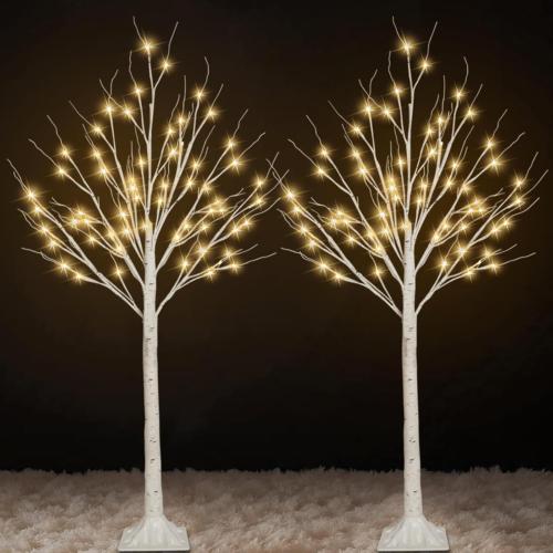 2-Pack 4FT Lighted Birch Trees (Higher Size & Floor Standing), 96 LED Twinkling Birch Christmas Tree Lights for Indoor & Outdoor, 2 Modes Warm White Tree Lights for Christmas Thanksgiving Home Decor