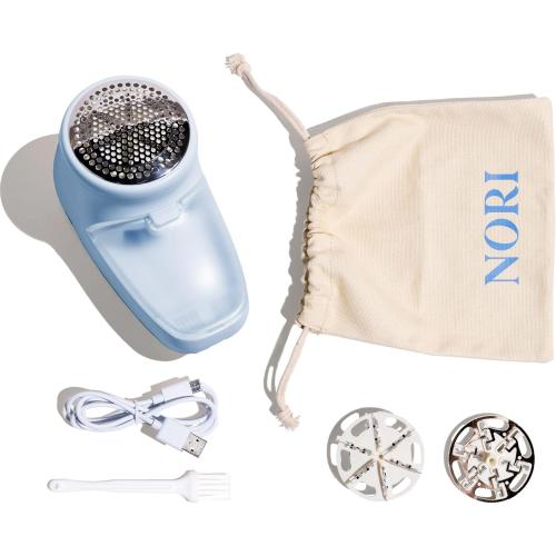 Nori Trim Fabric Shaver - Lint Remover for Clothes & Furniture Couch Pilling - Sweater Pill Remover - Clothes Shaver with 6 Precision Blades - Wireless and Rechargeable - Blue