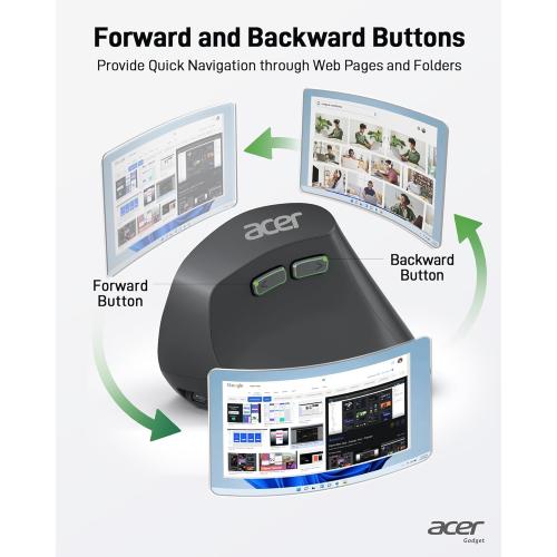 acer Ergonomic Mouse Wireless, Adjustable DPI Vertical Mouse 1000/1200/1600 with 6 Buttons, Rechargeable Ergo Mice with 2.4GHz USB Receiver for Computer, Laptop, PC, iMac and Desktop