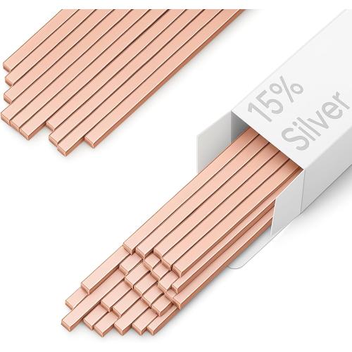 40 Sticks 15% Silver Brazing Rods – Flat Phos Copper Welding Rods for HVAC, Air Conditioner, Refrigerator – AWS BCuP-5 Silver Solder Brazing Alloy 0.050x1/8x10 (40pcs)