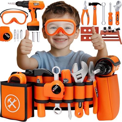 TOY Life Kids Tool Set with Kids Tool Belt & Toy Drill, Toddler Tool Set for Kids Pretend Play, Toy Tools Construction Tools Halloween Tool Costume Kit for Boys Girls 3 4 5 6 7 8 Years Old