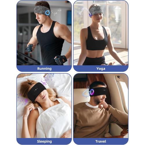 Adjustable Sleeping Headphones, 2-Pack Headband Headphones with Fastener, Bluetooth Headband with Thin Speakers Mic for Men Women, Yoga, Running, Workout, Travel - Black&Gray