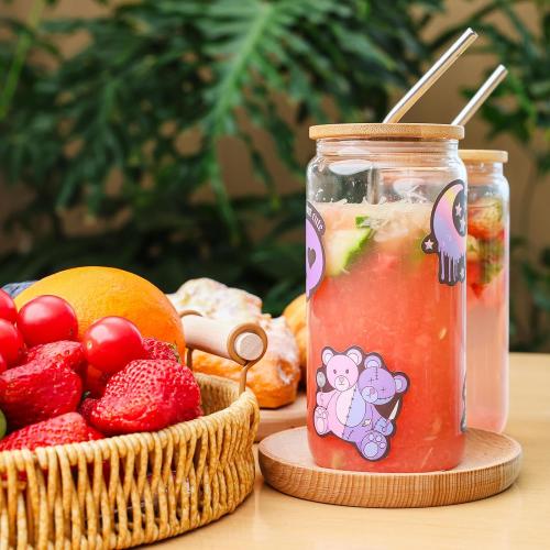 20Pcs 16oz Glass Cups With Bamboo Lids and Straws,16Oz Ice Coffee Cup,Drinking Glasses Cups Set,Water Bottles Glasses for Juicing,Beer,Coffee,Soda,Tea-Glass Tumbler Reusable for Gifts