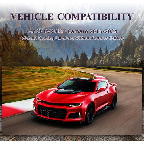 Steering Wheel for Camaro 2015-2024 Hydro Dip Carbon Fiber Steering Wheel with D-shaped Flat-bottom Perforated Leather Grip Hand-Stitched Compatible with Camaro