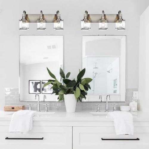 3-Light Bathroom Vanity Light Fixtures, Modern Vanity Lights with Clear Glass Shade Wall Light Brushed Nickel Wall Sconce Lighting for Living Room, Bedroom Kitchen Farmhouse