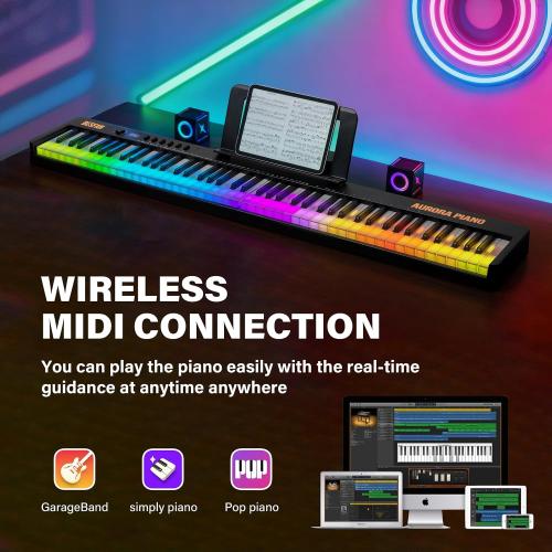 88-Key Foldable Piano Keyboard with Colorful Lighted Keys | Semi-Weighted Full Size Portable Digital Piano with MIDI, Speakers, Sustain Pedal for Beginners, Travel and Small Spaces
